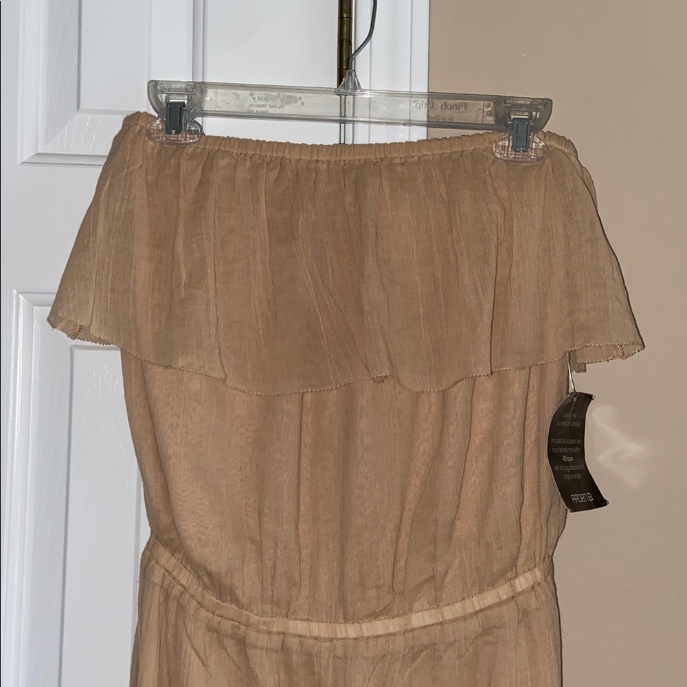 Arden B Beige Crepe Tube Sleeveless 100% Cotton Wide Leg Jumpsuit Size Medium - Picture 4 of 5